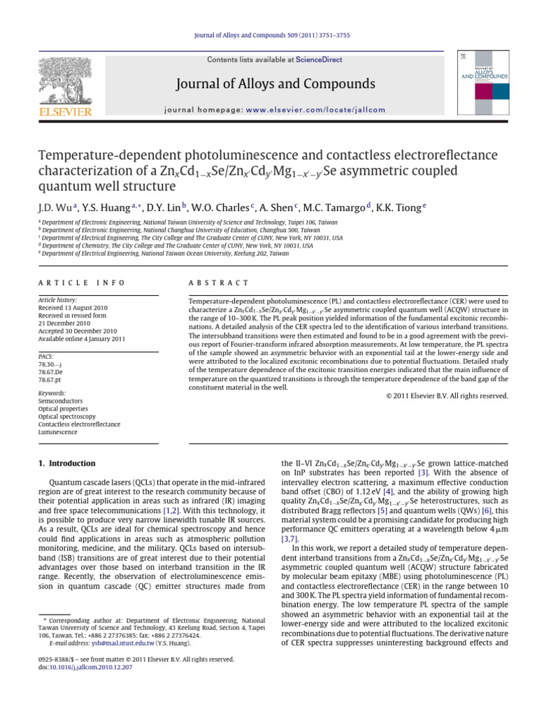 (2011) J. Alloys Compd. 509 3751 3755, Temperature Dependent PL and CER ...