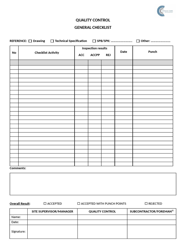 QC General Checklist | PDF