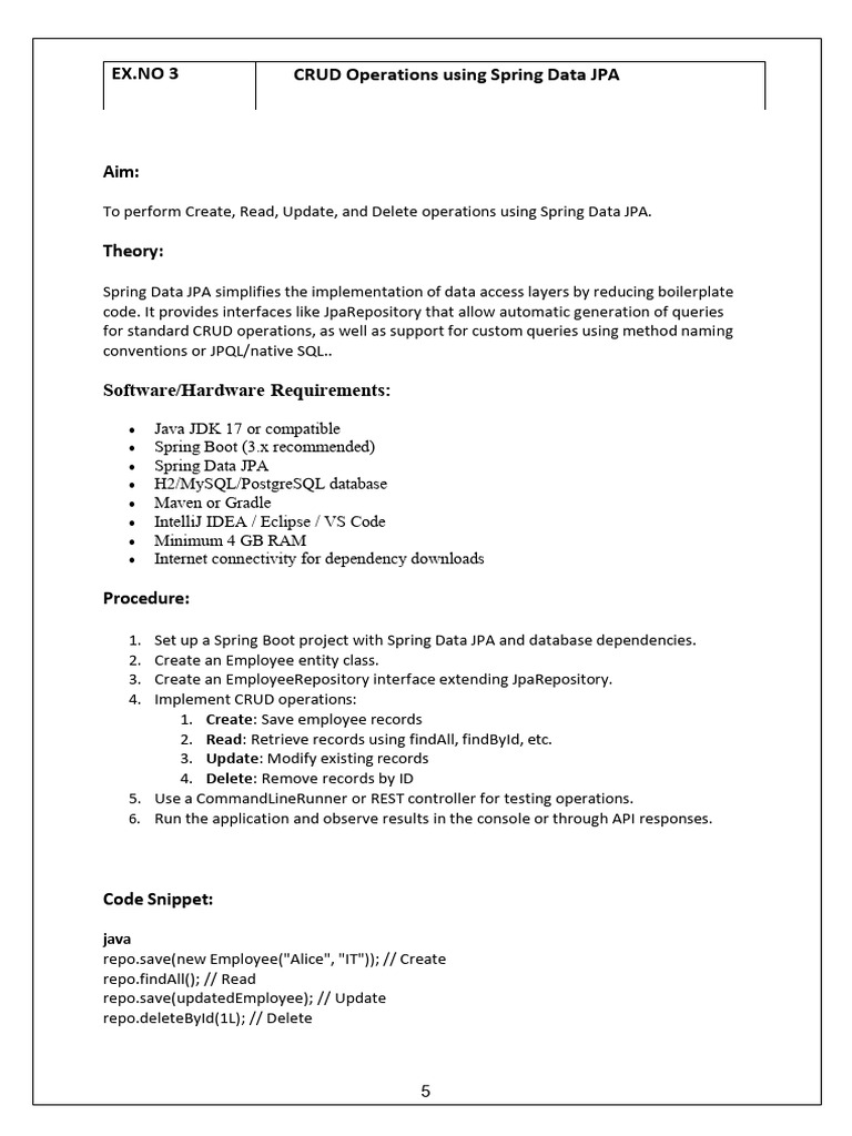 CRUD Operations with Spring Data JPA | PDF