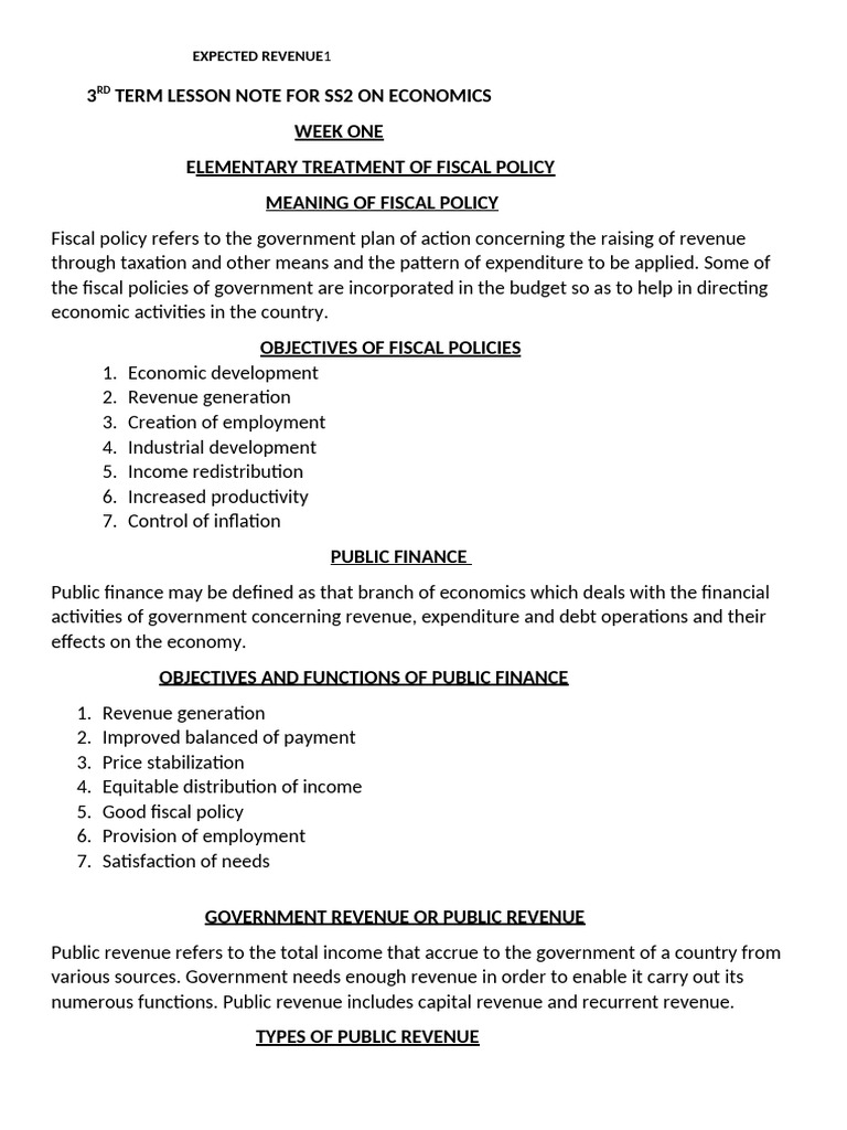 3rd TERM LESSON NOTE ON ECONOMICS | PDF | Cost Of Living | Taxes