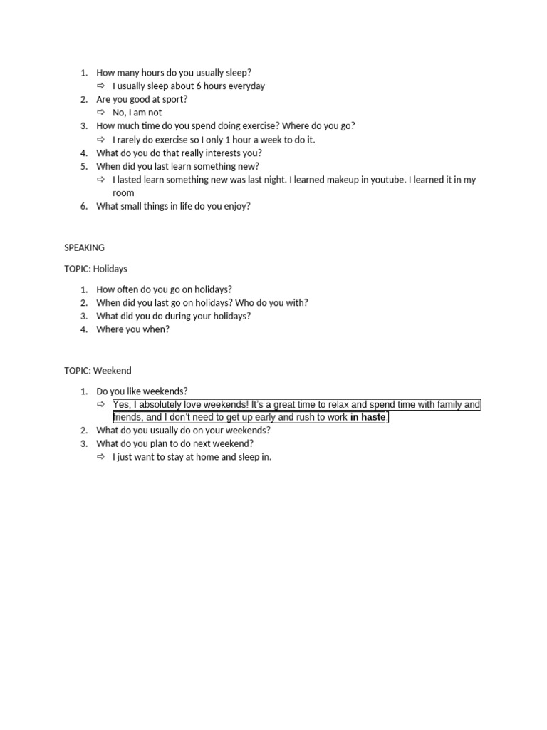 Daily Routines and Weekend Plans | PDF