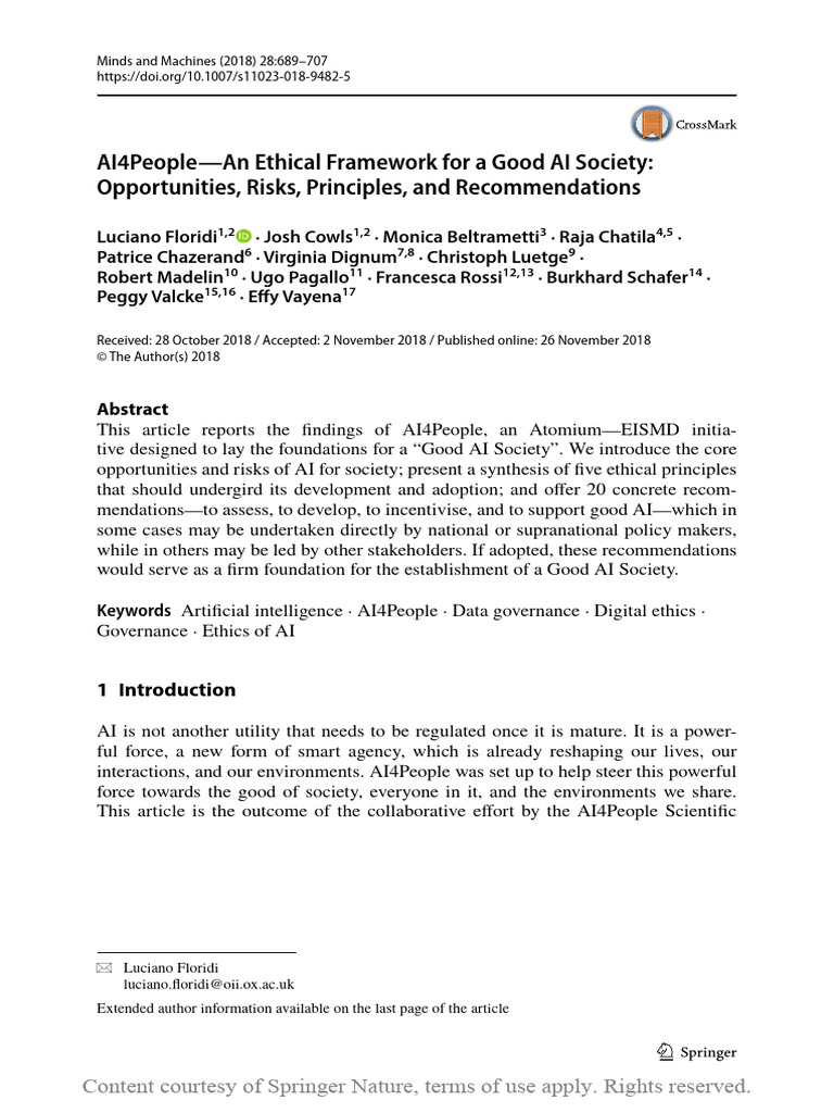 Ethical Framework for a Good AI Society | PDF | Artificial Intelligence ...