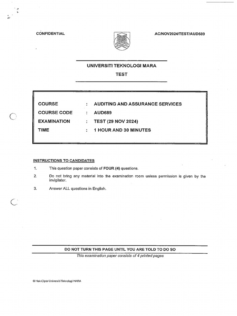 Test Aud689 Nov 2024 Uitmcm | PDF