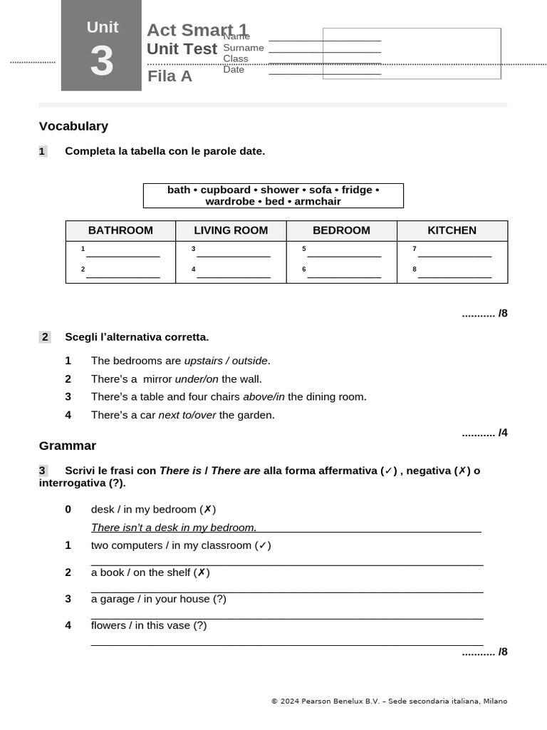 Act Smart 1 Unit 3 Test Worksheet | PDF | Grammar | Language Mechanics