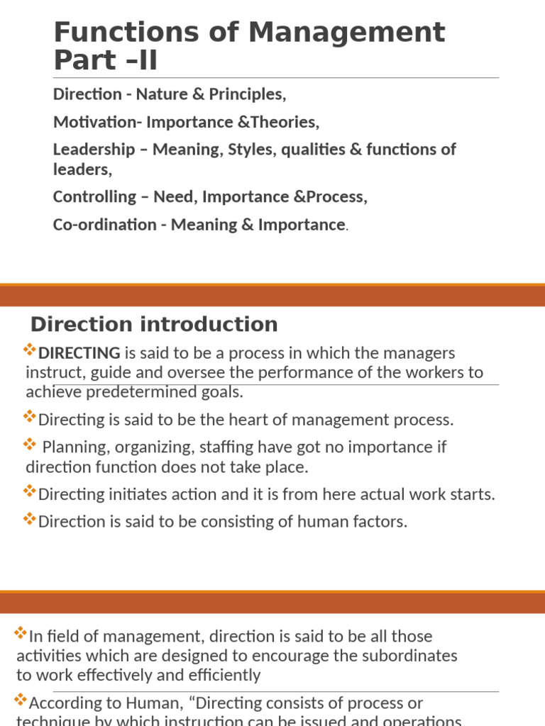 Management Functions: Direction & Motivation | PDF | Motivation ...