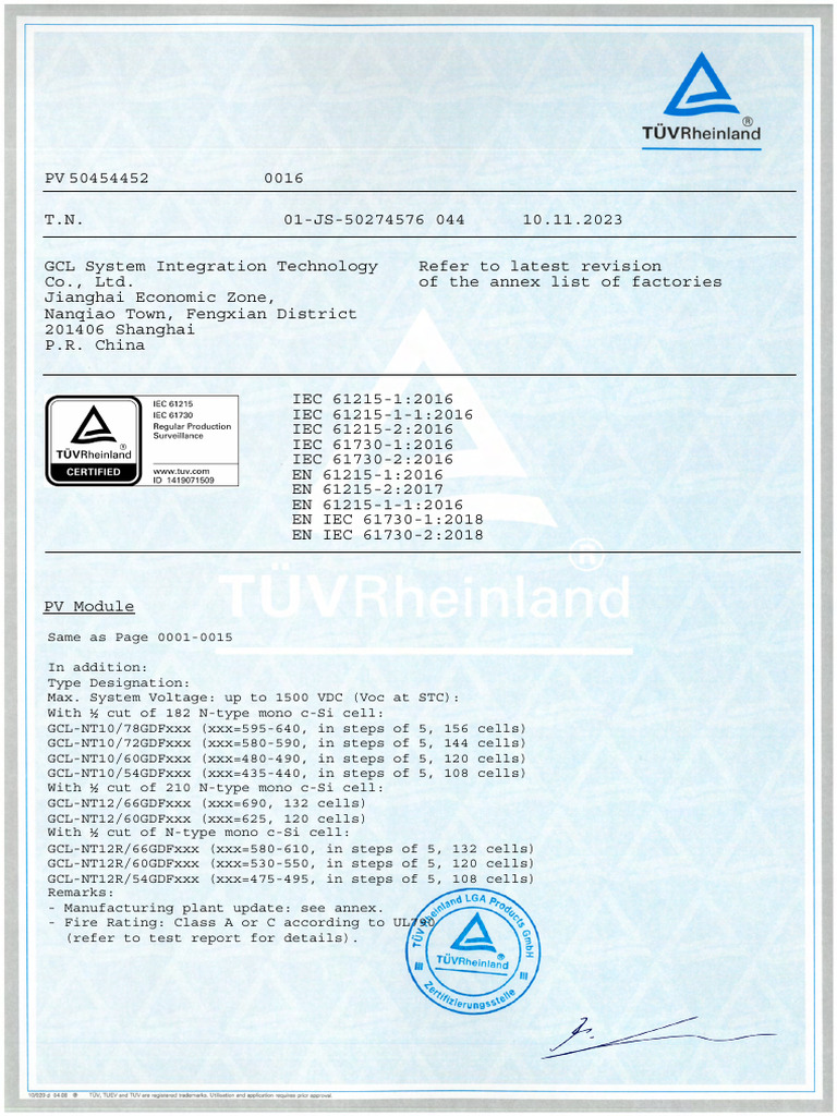 PV Module Certification Details | PDF | Renewable Energy | Energy ...