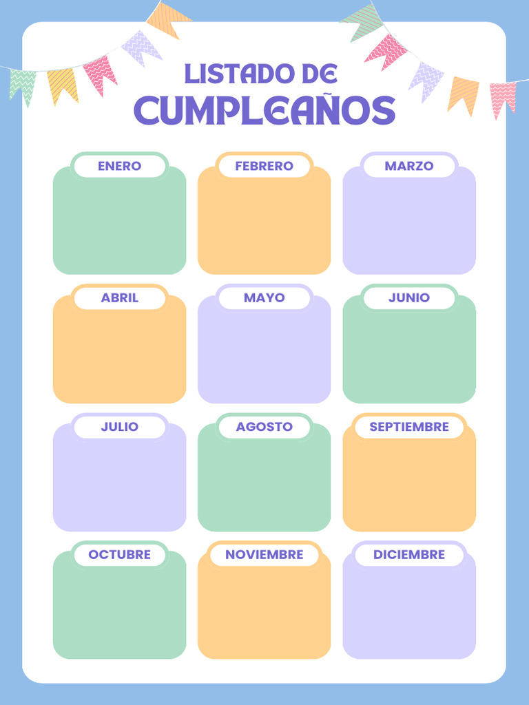 Planificador A4 Listado De Cumpleaños Simple Pastel Azul Y Blanco Pdf 