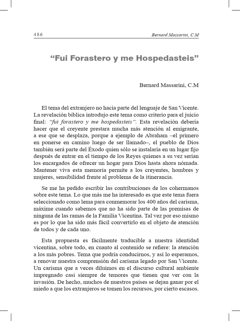 Fui Forastero y Me Hospedásteis. S. Vicente y Emigrantes | PDF ...