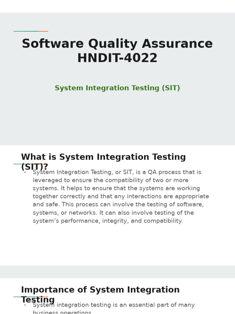 Week 10 System Integration Testing (SIT) | PDF