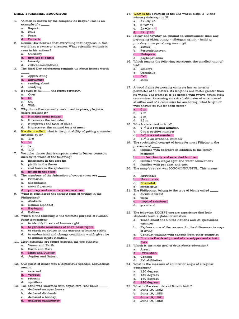 DRILLS | PDF | Learning | Tagalog Language