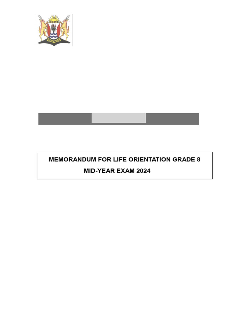 Life Orientation Grade 8 June Exam Memo 2024 | PDF
