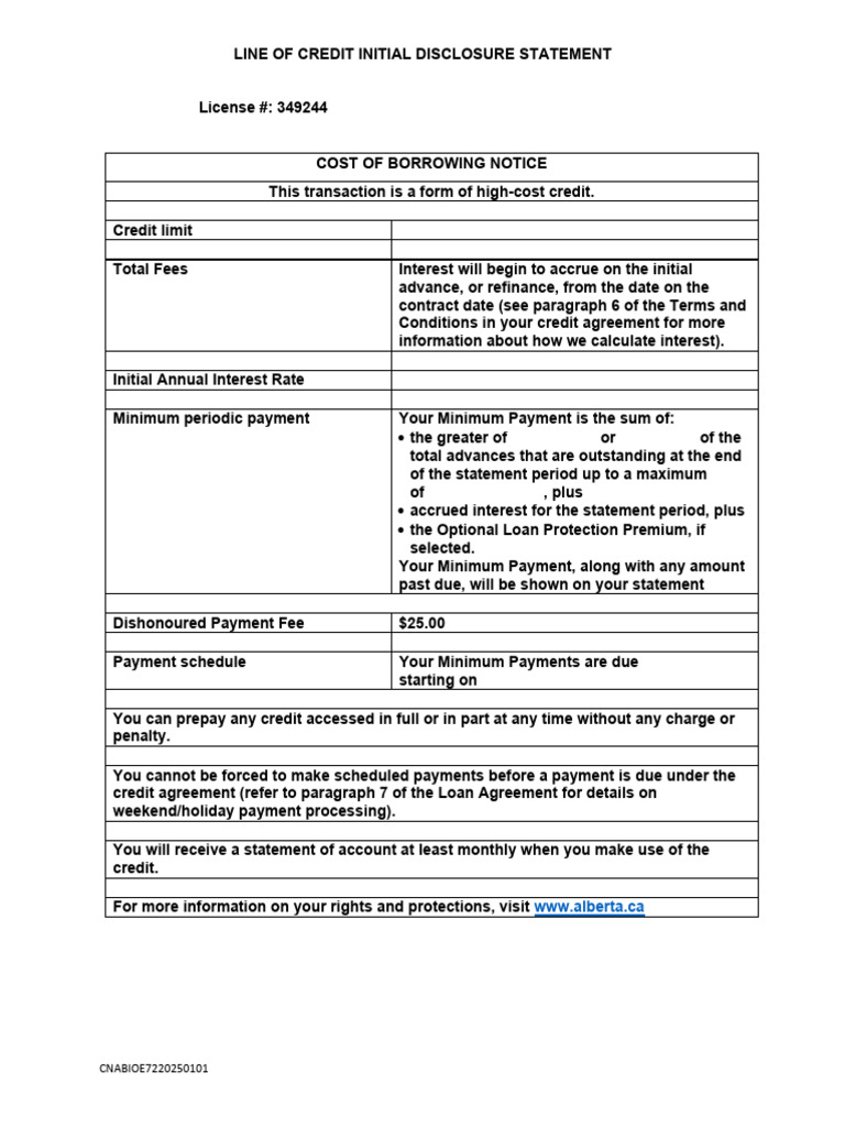 Line of Credit Disclosure Statement | PDF | Credit Card | Interest