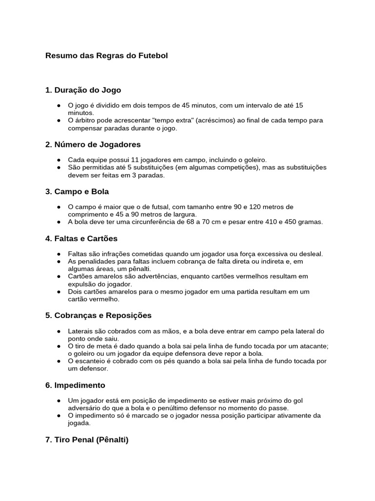 Resumo das Regras do Futebol | PDF