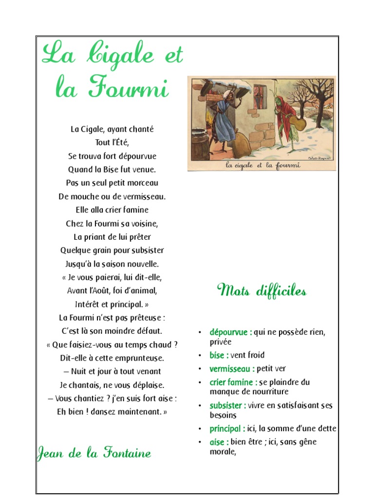 La Cigale Et La Fourmi Poésie Cm1 La Cigale Et La Fourmi | PDF | Loisirs | Divertissement (Général)