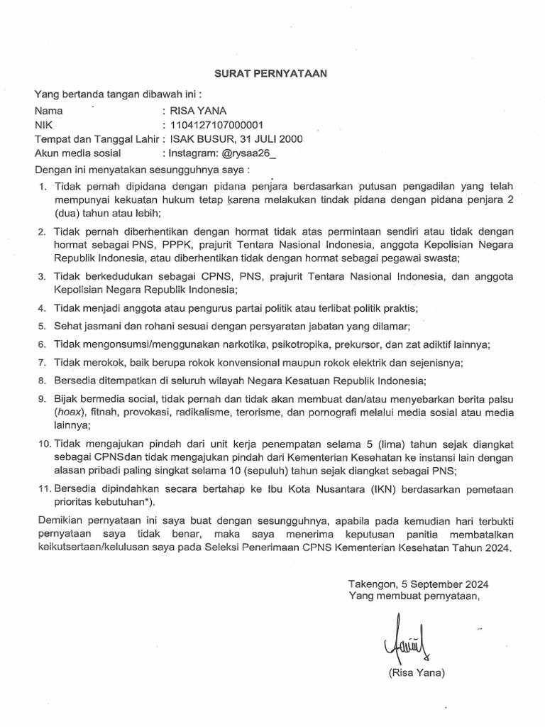 Risa Surat Pernyataan | PDF