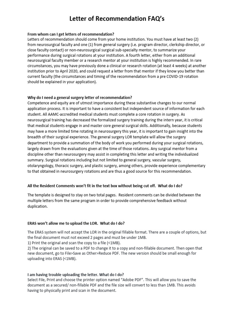 Letters of Recommendation Guide | PDF | Neurosurgery | Clinical Medicine