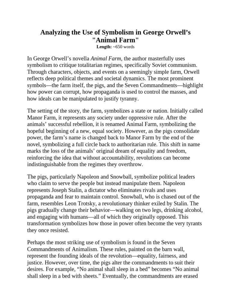 Analyzing The Use of Symbolism in George Orwell - Analytical Essay ...