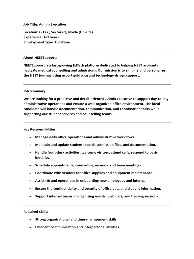 Admin Executive JD | PDF