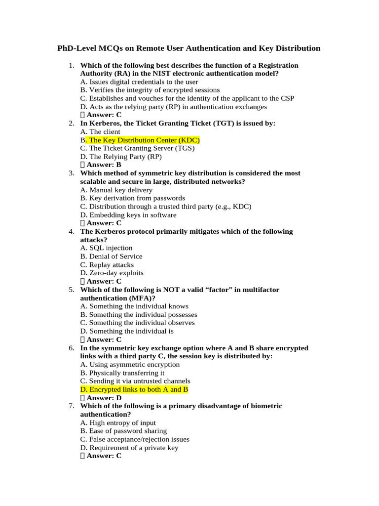 PhD MCQs on Authentication Protocols | PDF | Transport Layer Security ...