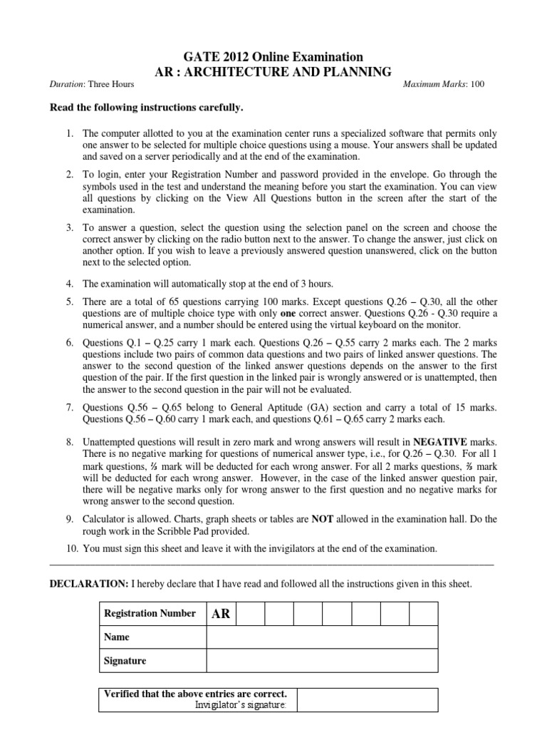 Gate Architecture And Planning Question Paper Pdf 2012 Pdf