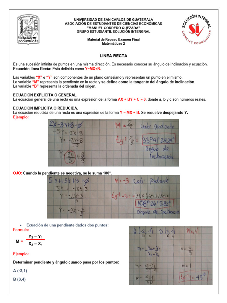 Examen Final Mate 2 SI | PDF | Pendiente | Línea (geometría)