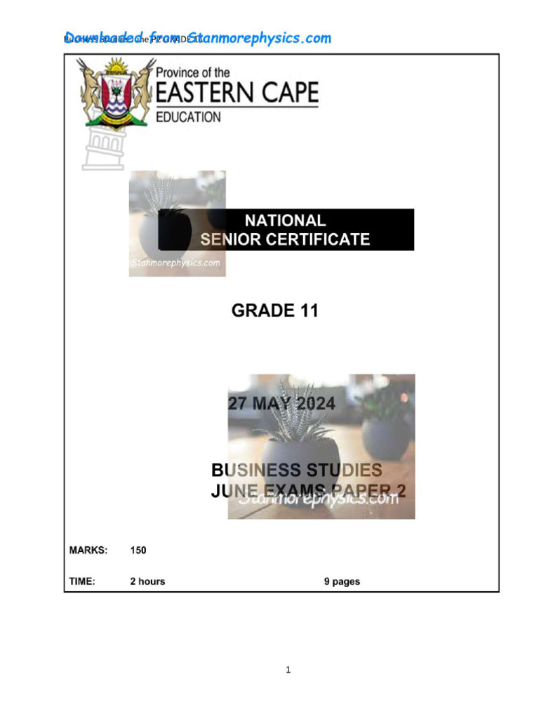 EC Business Studies Grade 11 June 2024 P2 and Memo | PDF