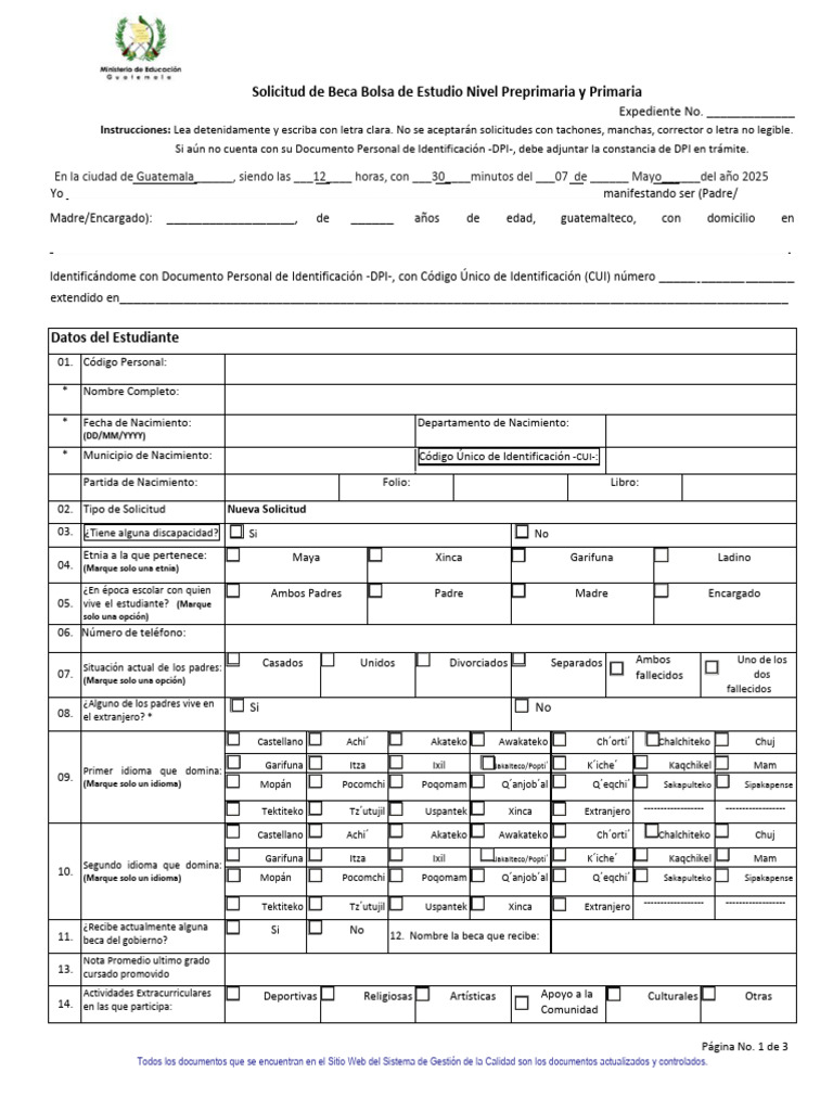 Solicitud de Beca Escolar Primaria | PDF | Pueblos indígenas de América ...