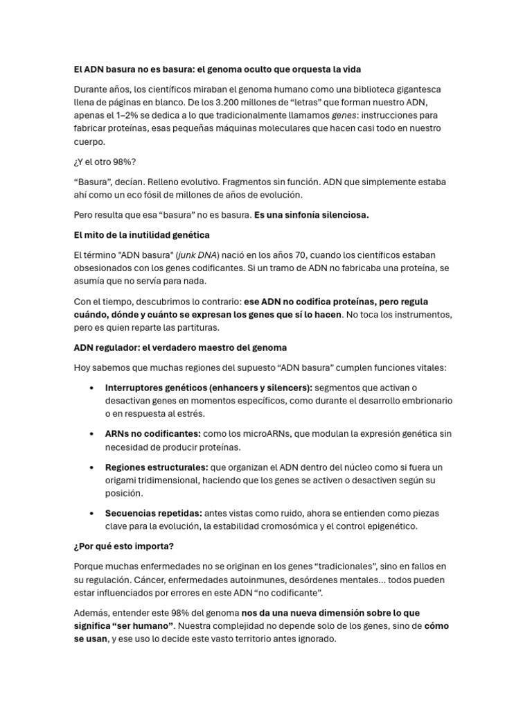El ADN NO ES BASURA | PDF | Adn | Gene