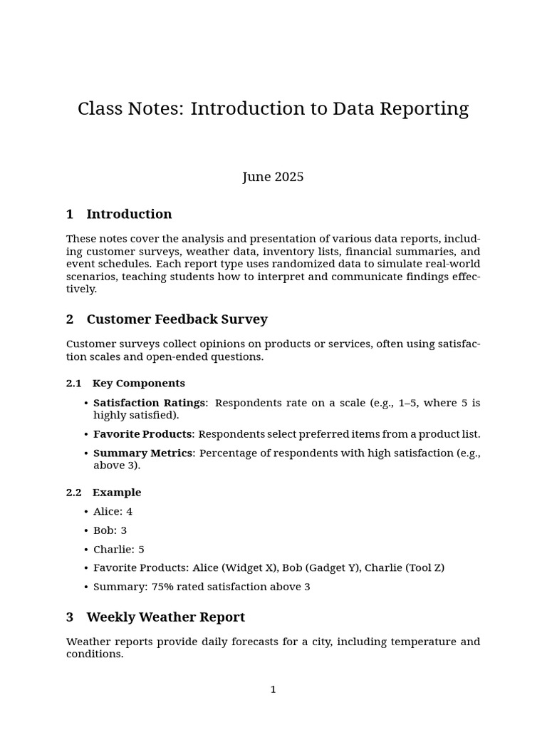 Class Notes: Introduction To Data Reporting: June 2025 | PDF | Revenue ...