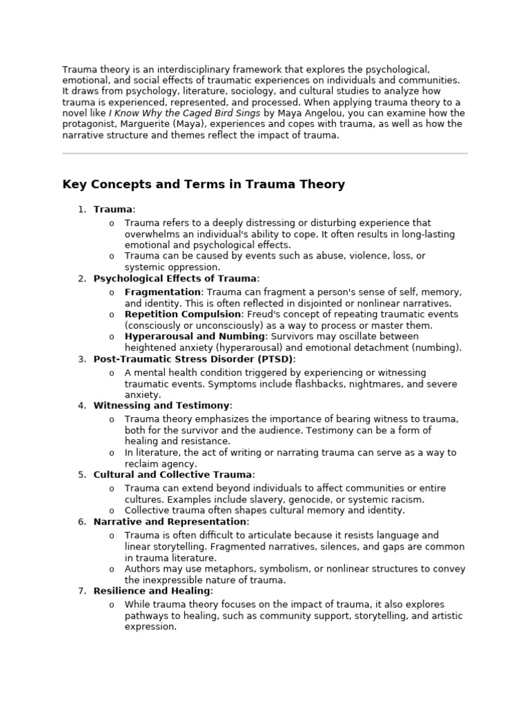 Trauma Theory in Angelou's Novel Analysis | PDF | Psychological Trauma ...