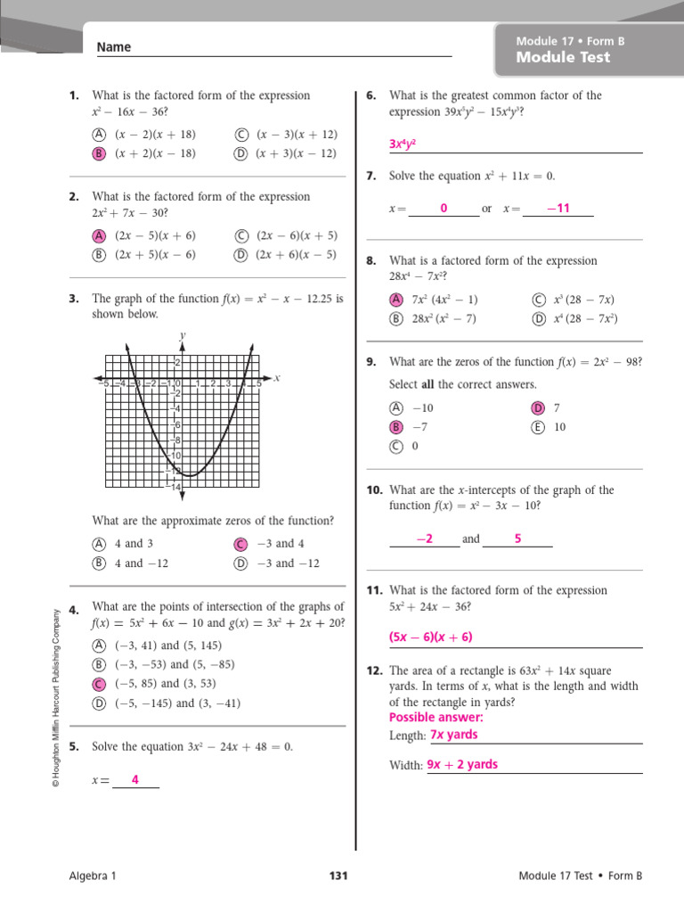 Algebra 1 Module 17 Test Form B | PDF | Length | Mathematical Concepts