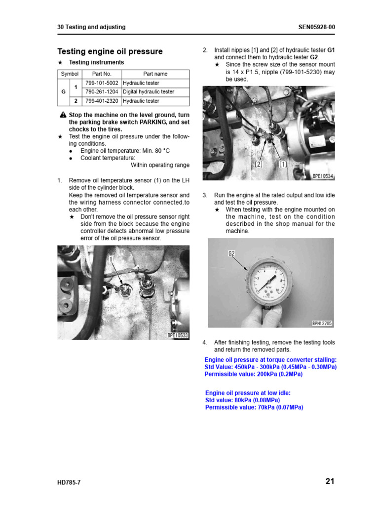 Engine Oil Pressure Testing Guide | PDF | Engines | Mechanical Engineering
