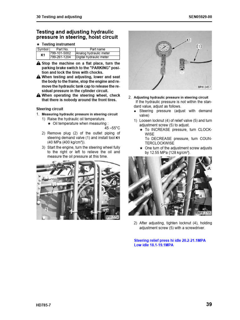 Hydraulic Pressure Adjustment Guide | PDF | Valve | Pressure