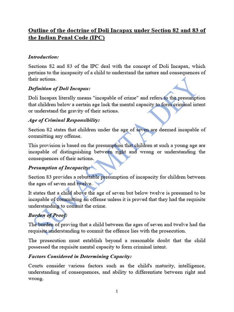 Outline of The Doctrine of Doli Incapax Under Section 82 and 83 of The ...