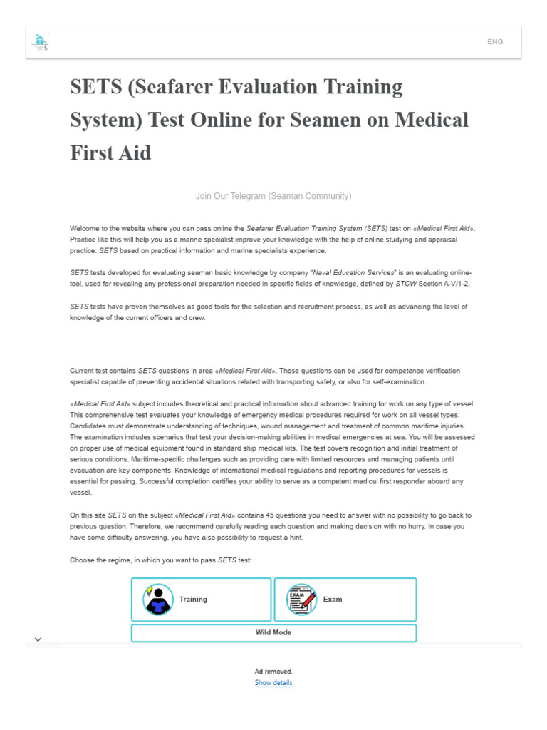 Online Test SETS Questions and Answers For Medical First Aid | PDF ...