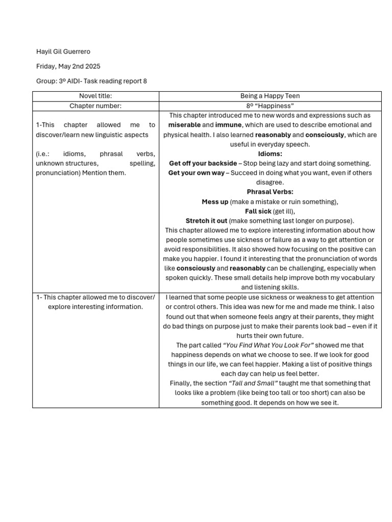 Reading Report 8 Individual | PDF | Adjective | Language Families