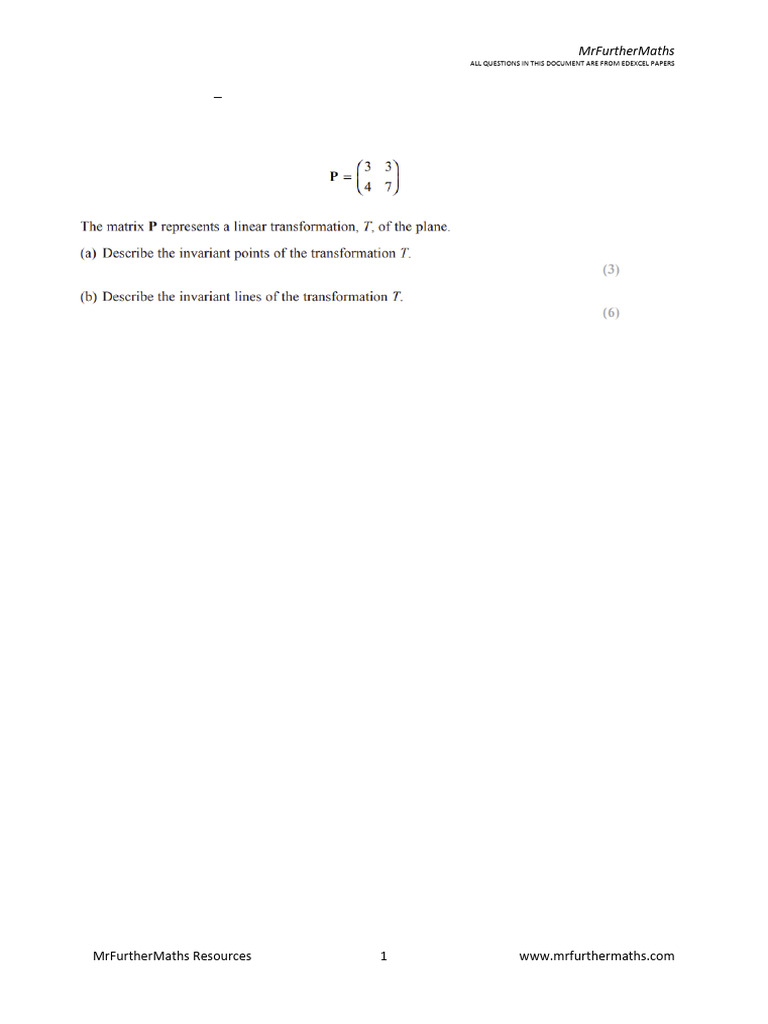 Invariant Lines in Matrix Transformations | PDF | Cartesian Coordinate ...