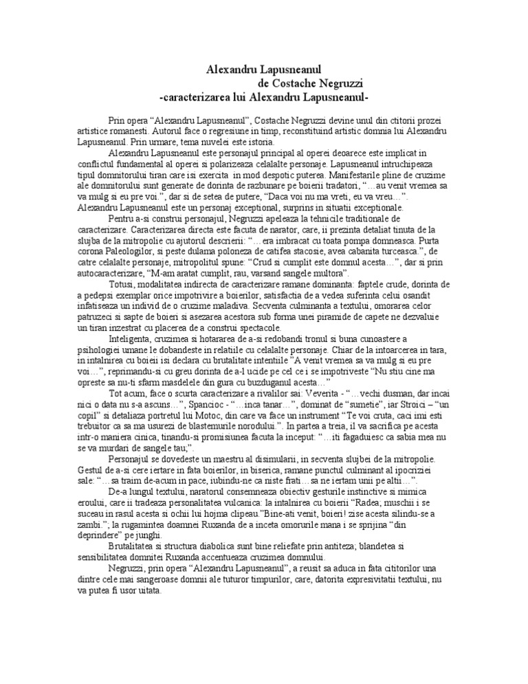 caracterizarea lui alexandru lapusneanul