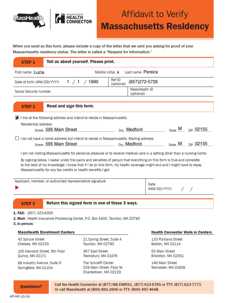 Massachusetts Residency Verification Form | PDF | Social Programs ...