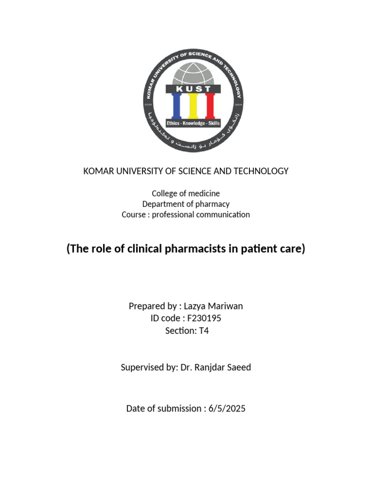 Role of Clinical Pharmacists in Patient Care | PDF | Pharmacy | Medicine