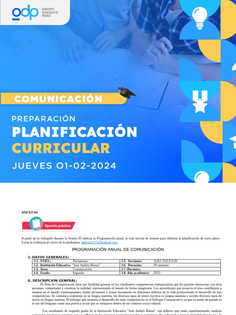 Programación Anual de Comunicación 2023 | PDF | Aprendizaje | Cognición