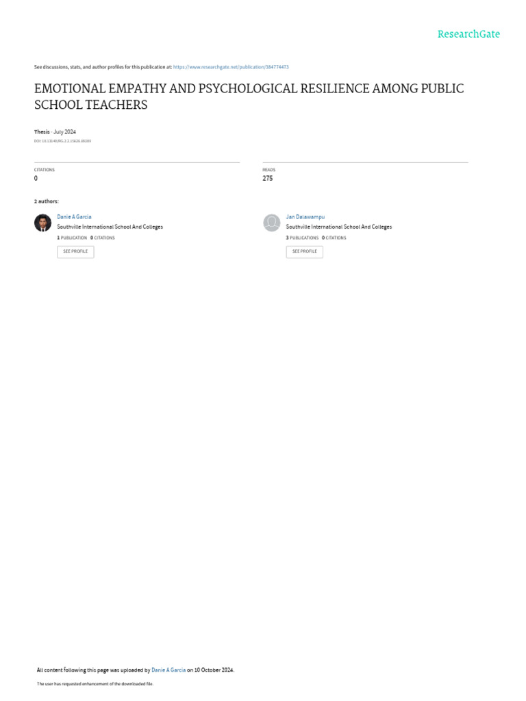 Emotional Empathy in Teachers' Resilience | PDF | Psychological ...
