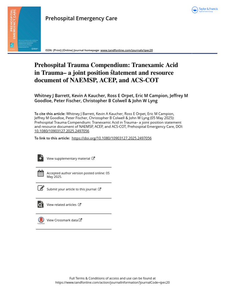 Tranexamic Acid in Prehospital Trauma Care | PDF | Major Trauma ...