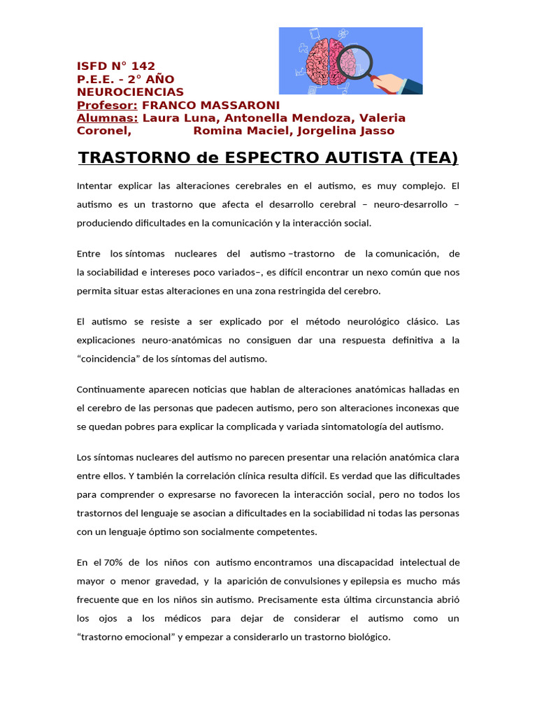 Neurociencias Tea | PDF | Cerebro | Autismo