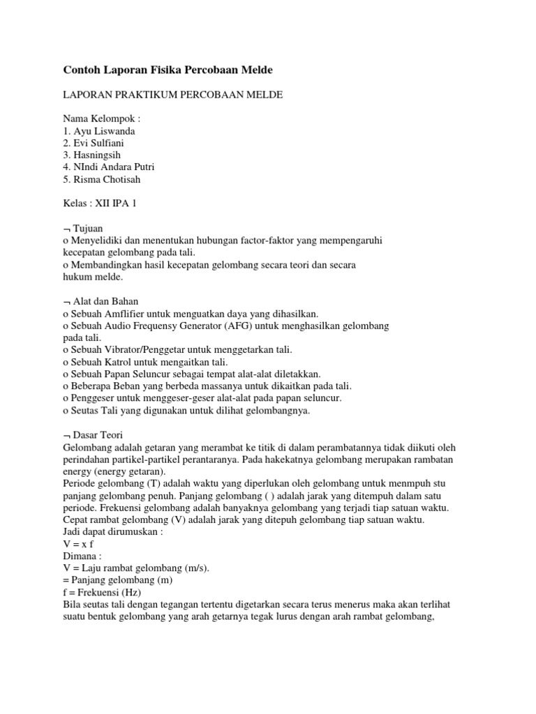Contoh Laporan Fisika Percobaan Melde