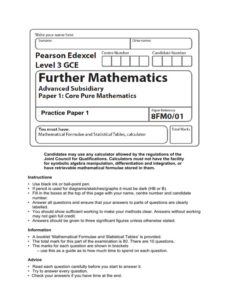 Core Maths Paper 1 Instructions | PDF | Equations | Mathematics