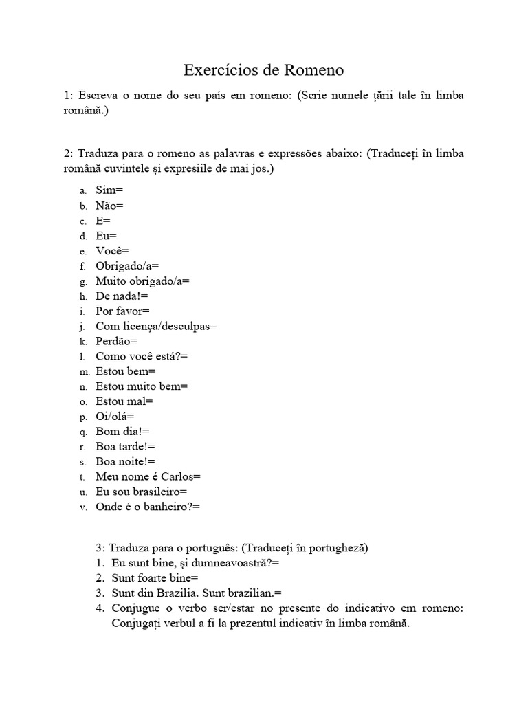 Exercícios de Tradução em Romeno | PDF