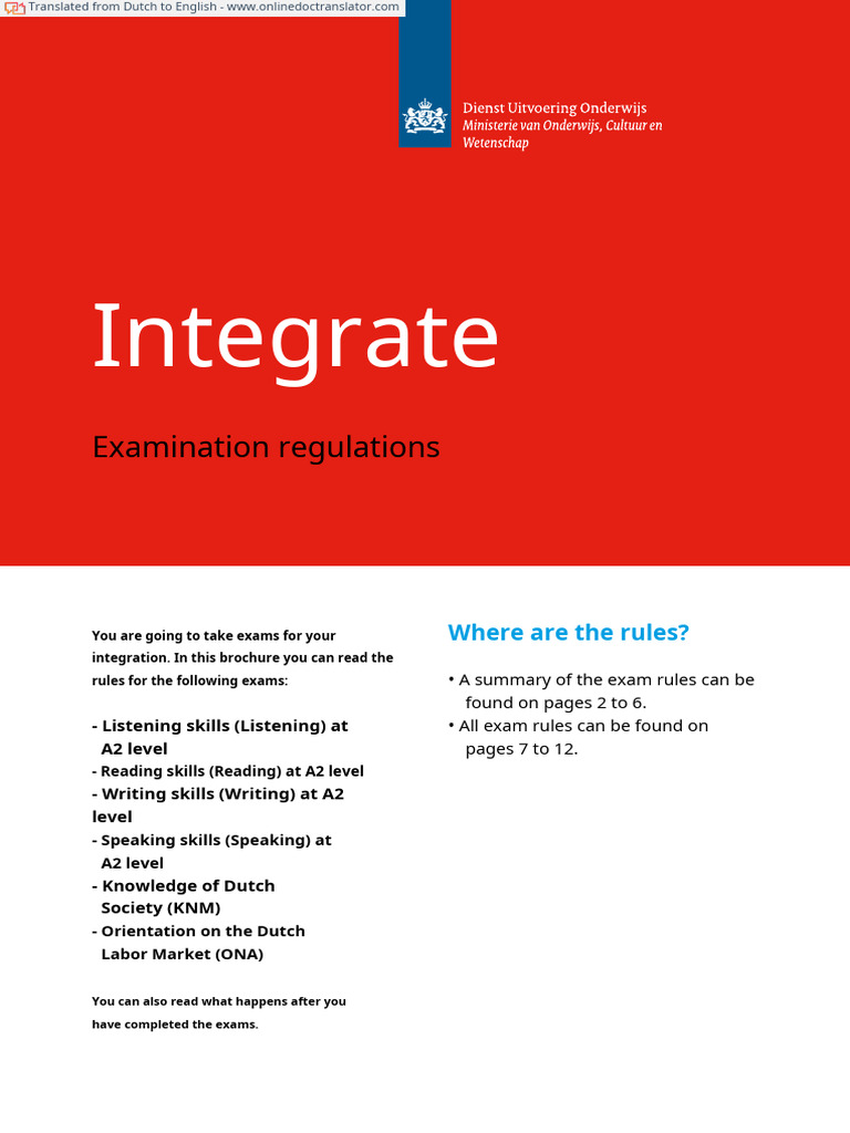 A2 Integration Exam Regulations Guide | PDF | Identity Document ...