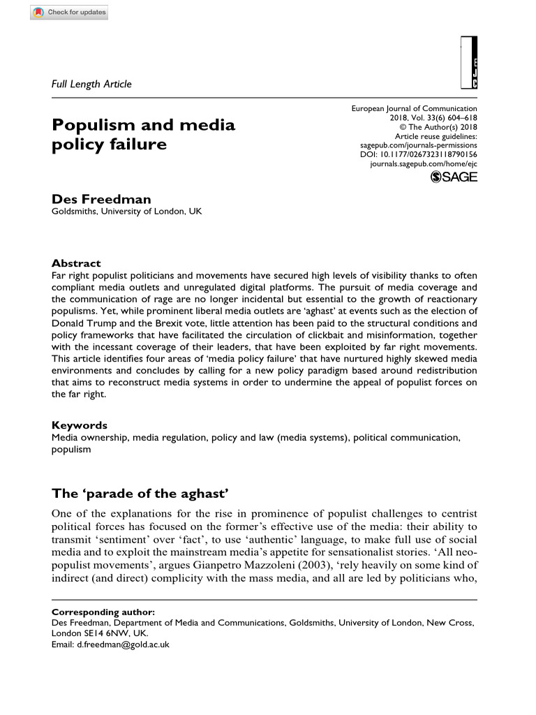 Media Policy Failures and Populism | PDF | Populism | Centrism