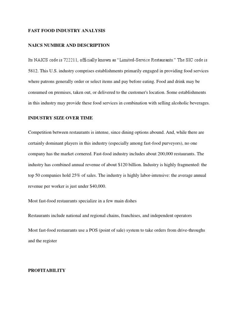 Fast Food Industry Analysis Fast Food Restaurants Restaurants